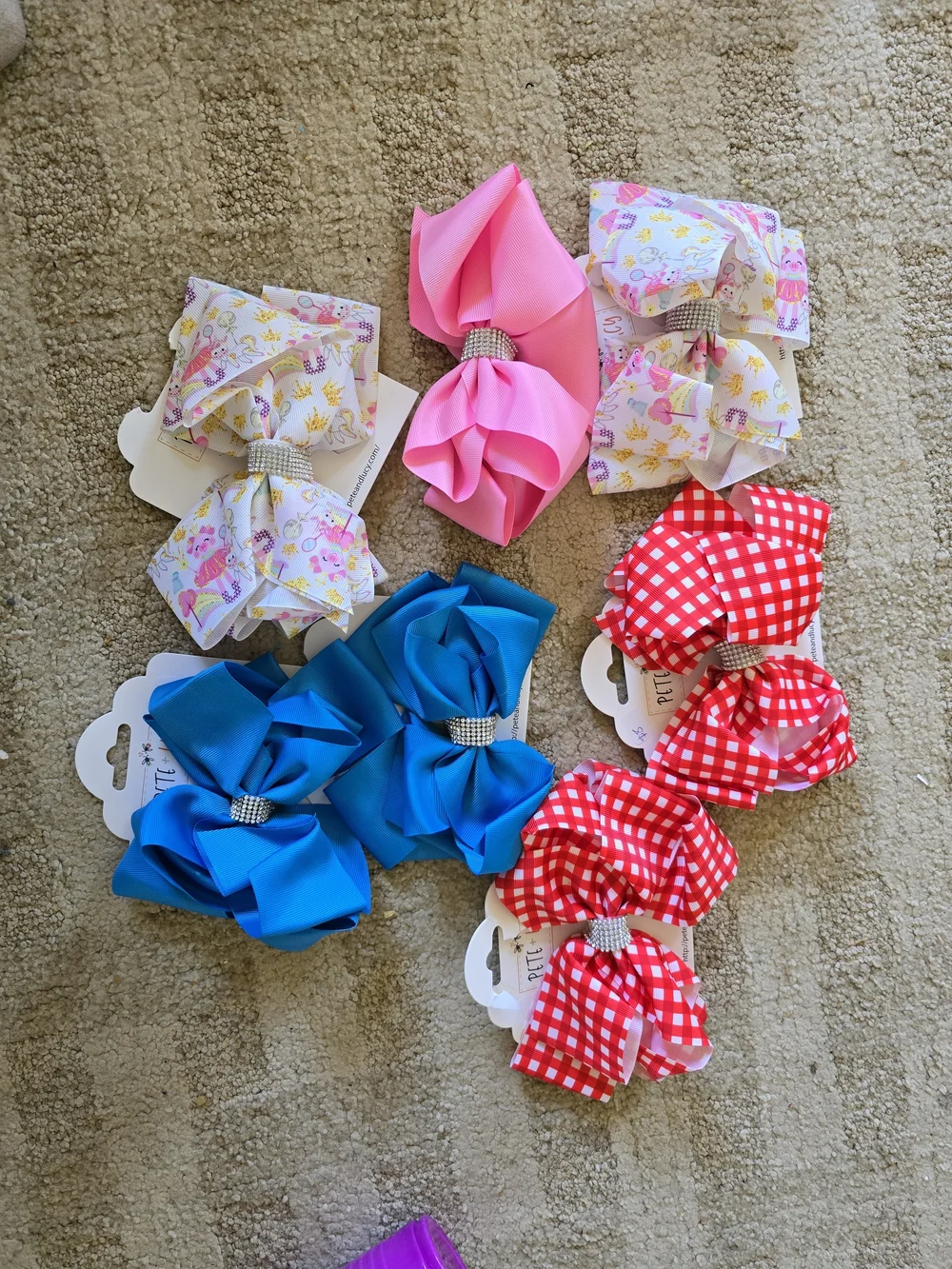 Assorted Kids Hair Bows - Pink, Blue, Red, White Patterned